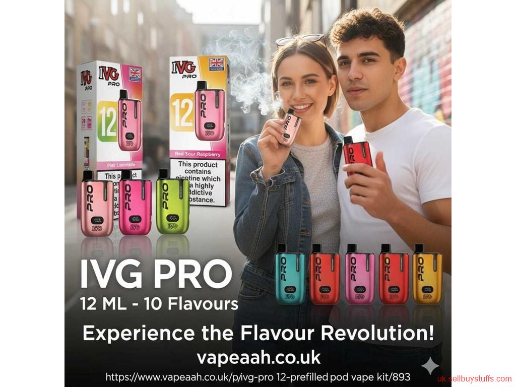 second hand/new: IVG Pro 12 Prefilled Pod Vape Kit – 10,000 Puffs, 20mg Nic Salt, MTL, USB-C Recharge