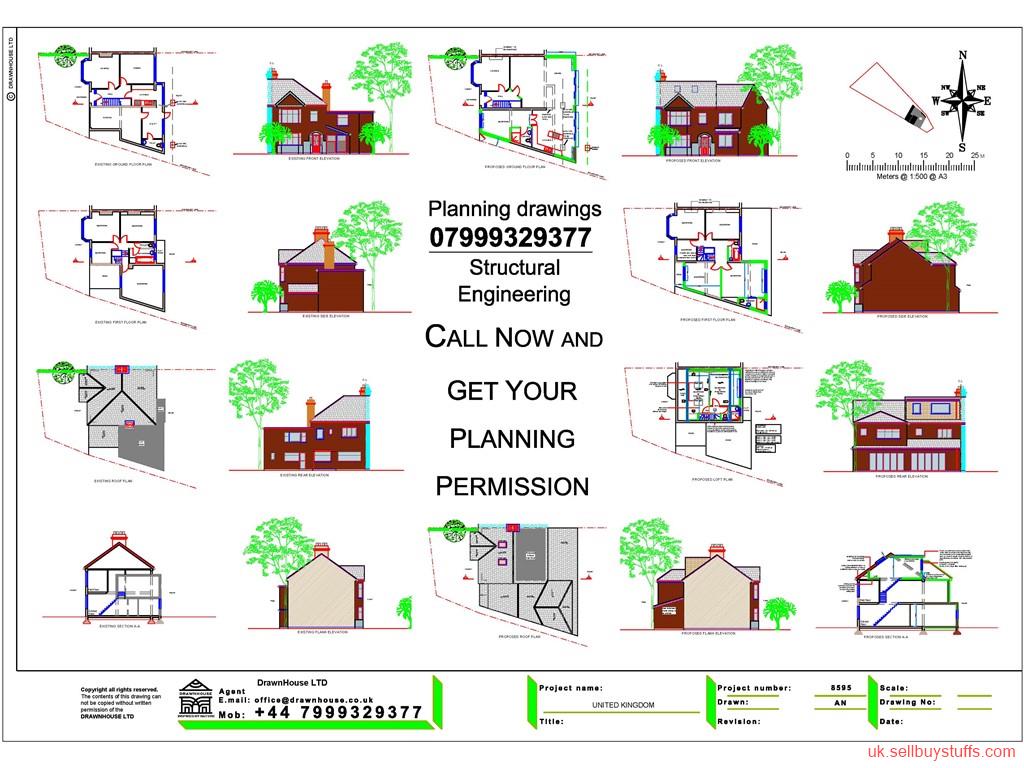 second hand/new: DRAWINGS FOR PLANNING, Architectural Services, Planning Permission, Rear extension, Loft co